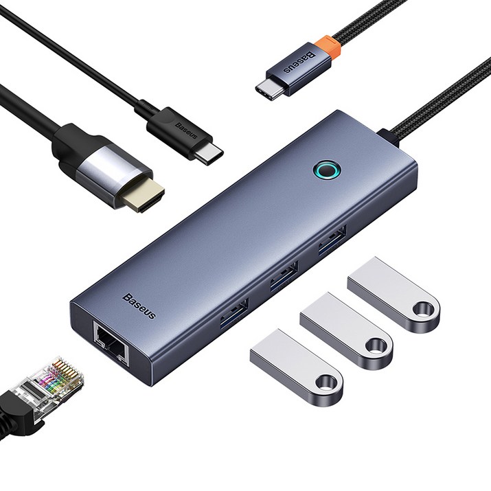 베이스어스 UltraJoy 6in1 허브 TypeC to HDMI4K60Hz1USB 3.03PD1RJ451, 그레이, 1개
