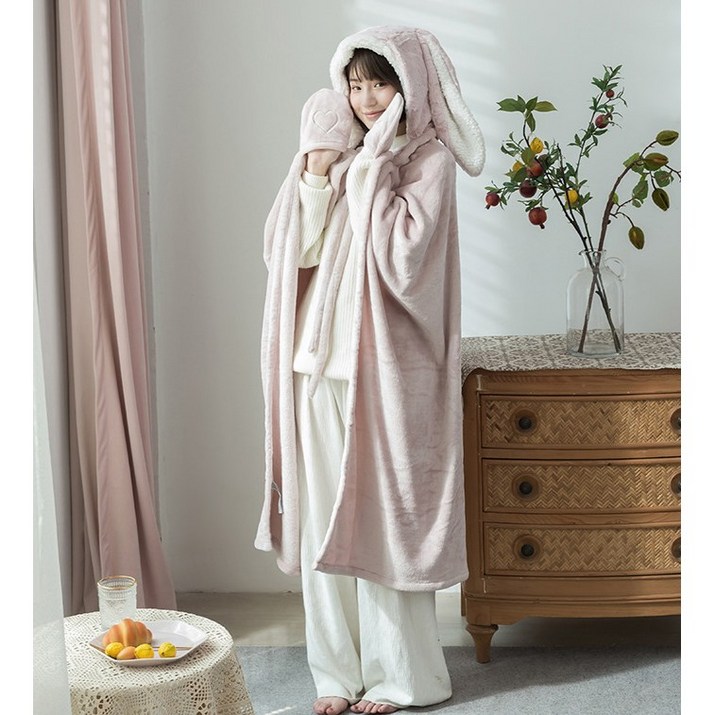 토끼 후드 입는담요 망토담요 극세사 캠핑담요