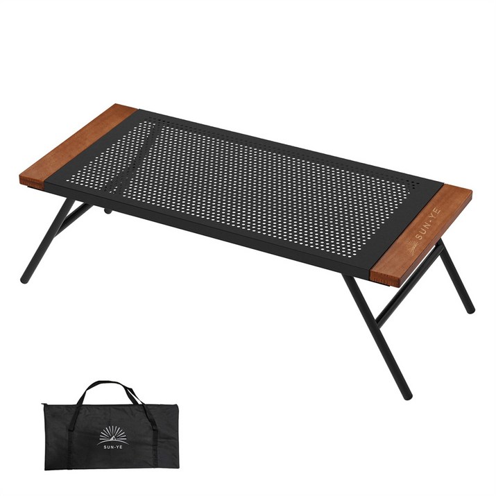 SUNYE 야외 테이블 메쉬 테이블 캠핑 테이블 나무 사이드 테이블 접이식 캠핑 랙 보관 가방