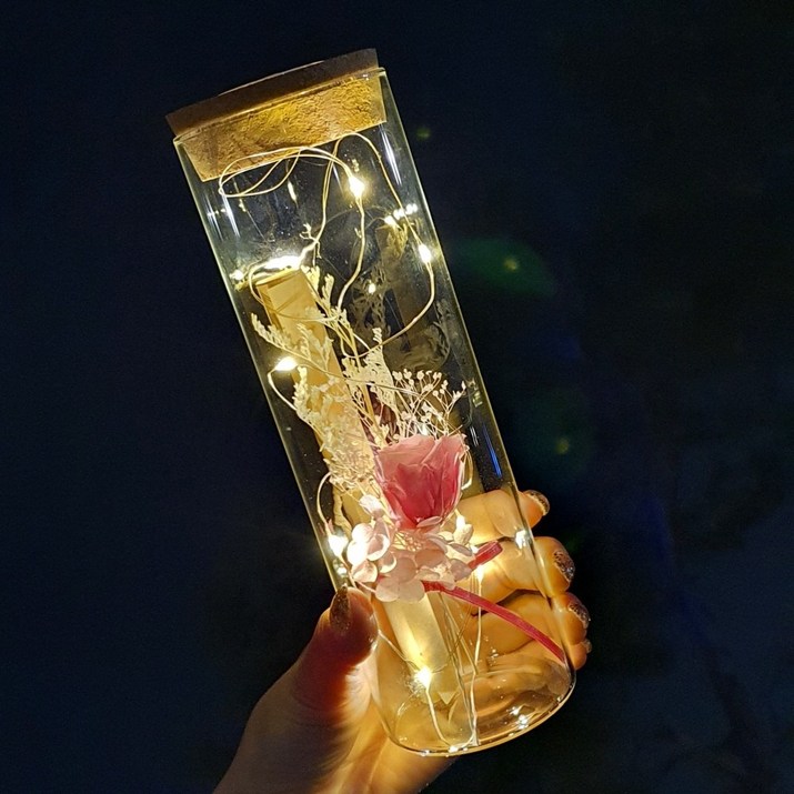 라알레그리아 LED 유리병 꽃다발 편지지 세트, 분홍장미