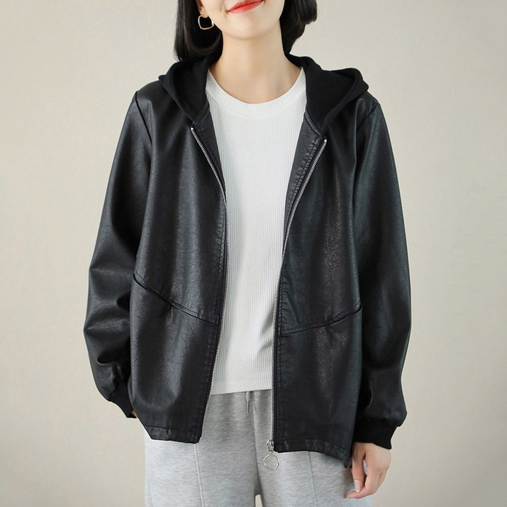 지디오 여성 가죽 자켓 후드 긴팔 숏 점퍼 지디오 여성 가죽 자켓 후드 긴팔 숏 점퍼