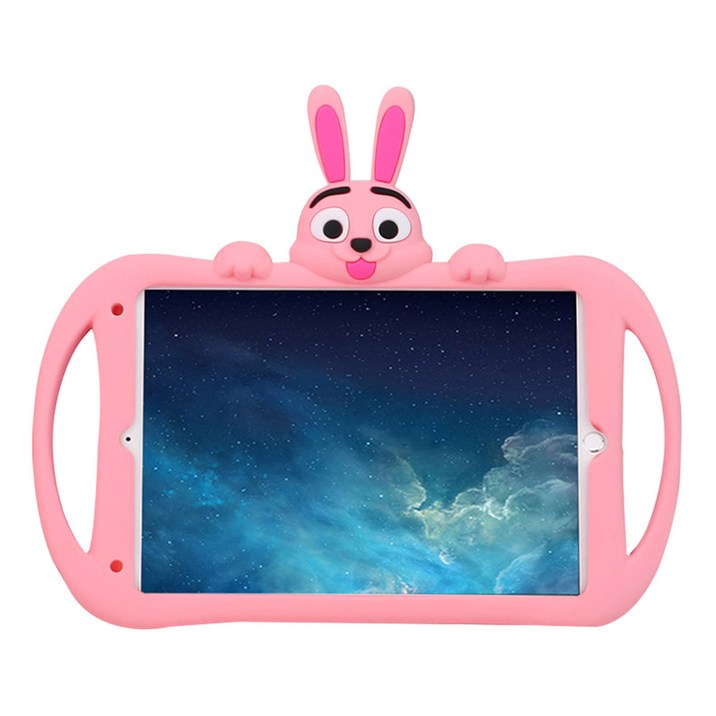 아이패드미니6세대 실리콘 태블릿PC 케이스 스탠드 토끼 캐릭터 어린이 안전, 핑크