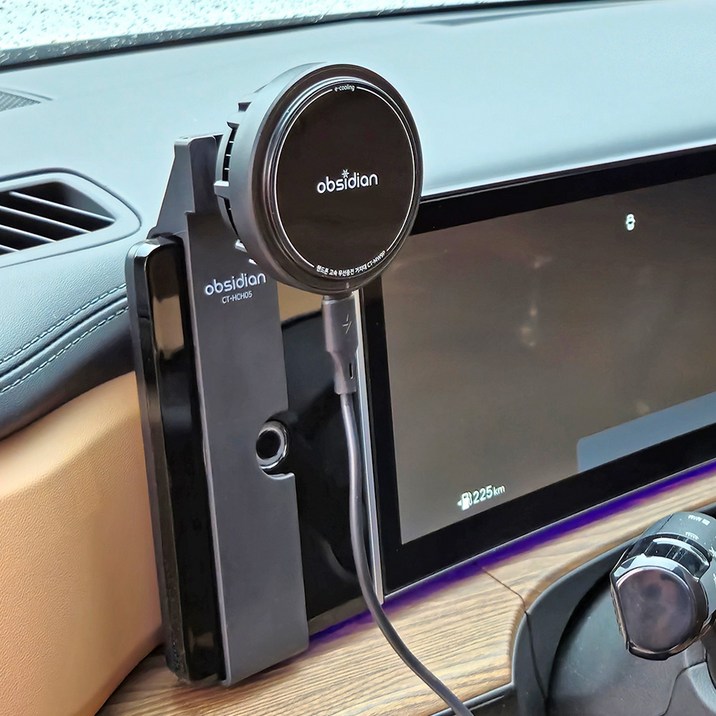  옵시디언 싼타페 MX5 전용 e쿨링 맥세이프 핸드폰 고속 무선충전 거치대, 블랙, CT-MW9PE+CT-HCH05