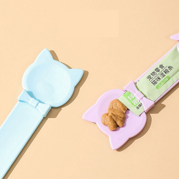 고양이 츄르 스푼 숟가락 짜개, 3개, 아이보리