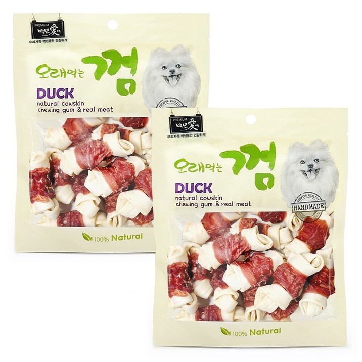 백년애 고기가 2배 이상 말린 오래먹는 강아지껌, 오리고기 소형, 250g, 2개