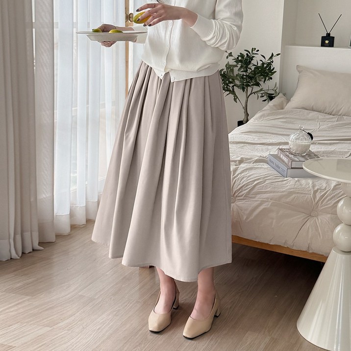 데일리앤 프랑 풍성한 햅번 볼륨 셔링 A라인 플레어 롱 스커트 봄 가을 간절기 밴딩 치마