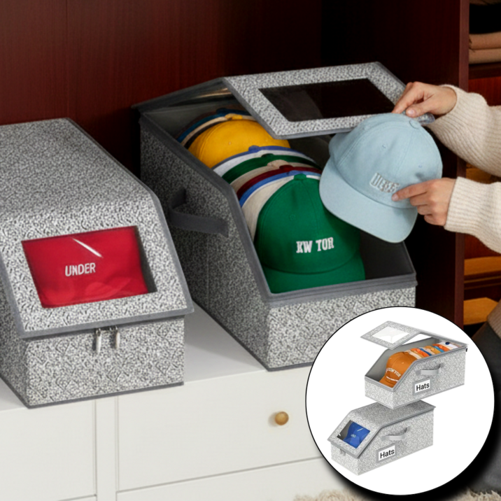 킹얀 모자 수납함 대용량 먼지차단 정리함, 2개, 그레이