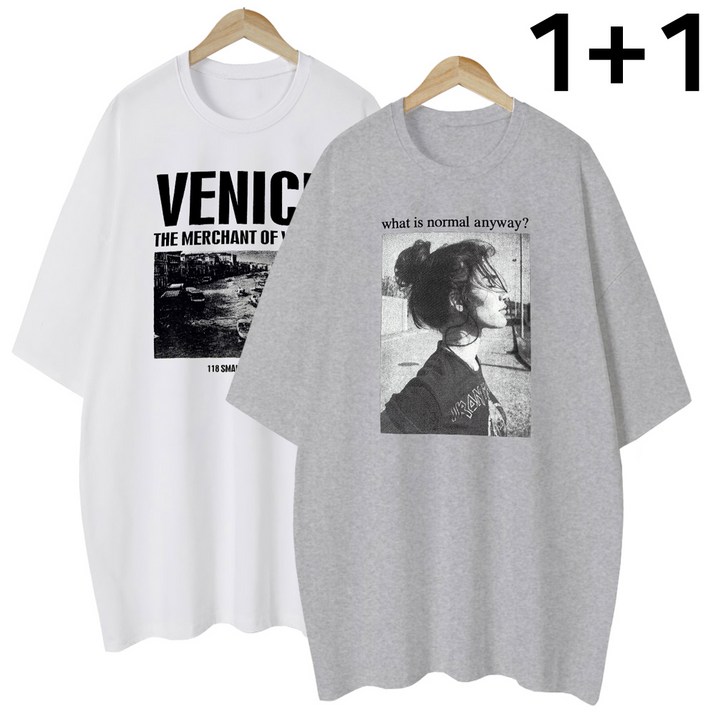 11 2장묶음 여성용 롱티 프린팅 레터링 여성 여자 반팔 티셔츠 루즈핏 편안한 빅사이즈 티