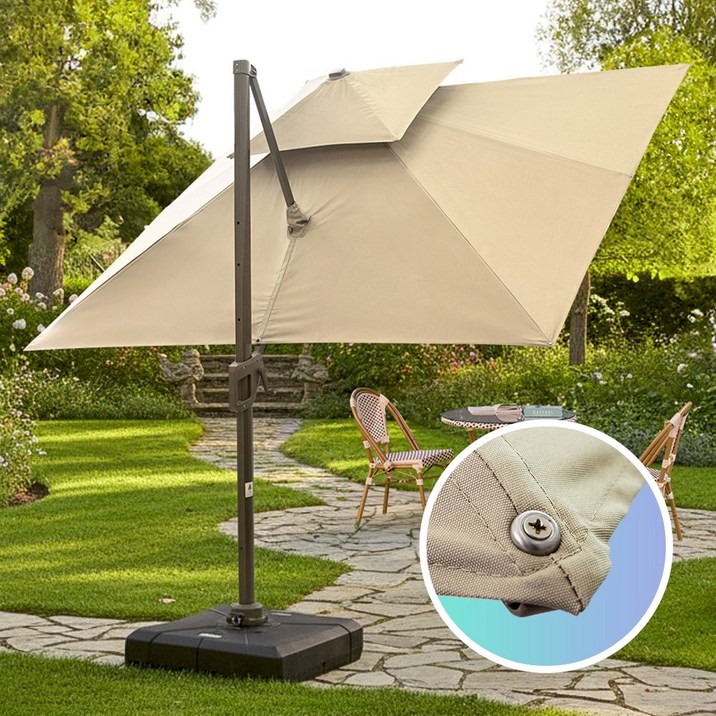 밀라노 3M 폴딩 사각 파라솔 150kg 받침대 포함 정원, 화이트