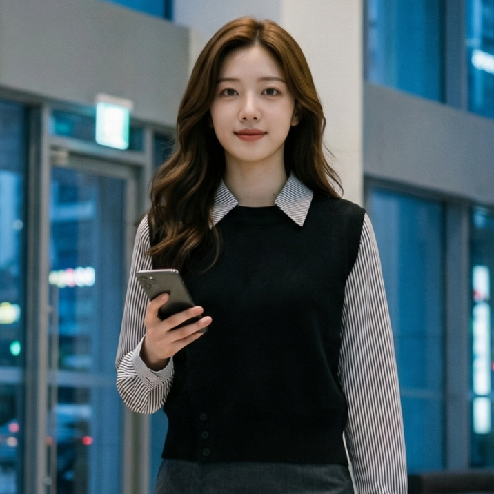 노비에 데일리 레이어드 조끼 페이크 셔츠 니트 베스트