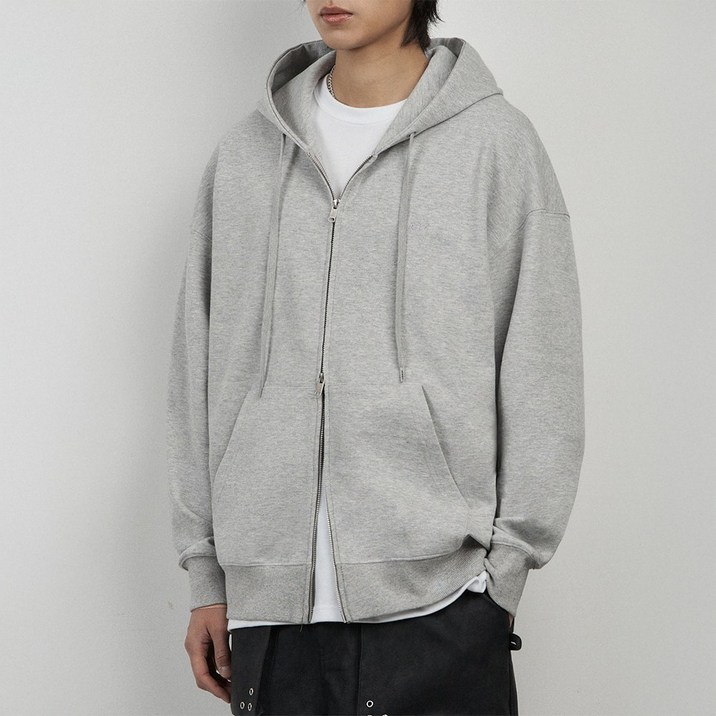 아테즈 오버핏 데일리 무지 베이직 투웨이 후드집업