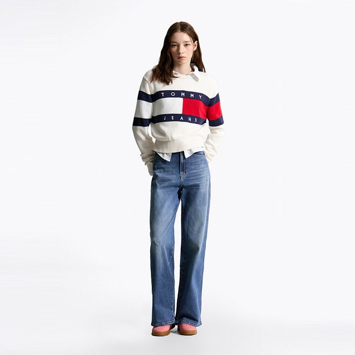 타미힐피거 클레어 하이라이즈 와이드 데님 팬츠 (T32F0NEW33TWT11BK)