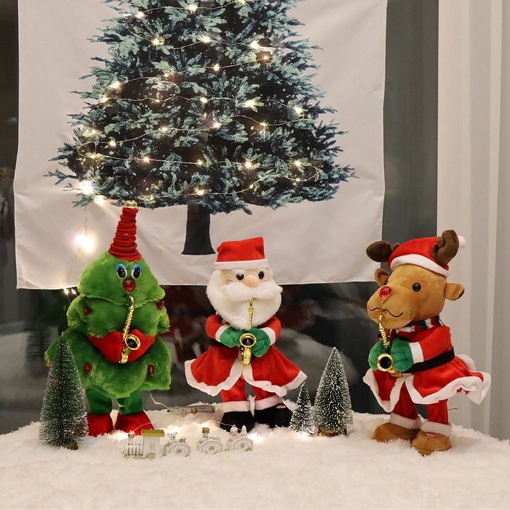 파티굿즈 크리스마스 춤추는 산타 루돌프 트리 인형, 1개, 산타
