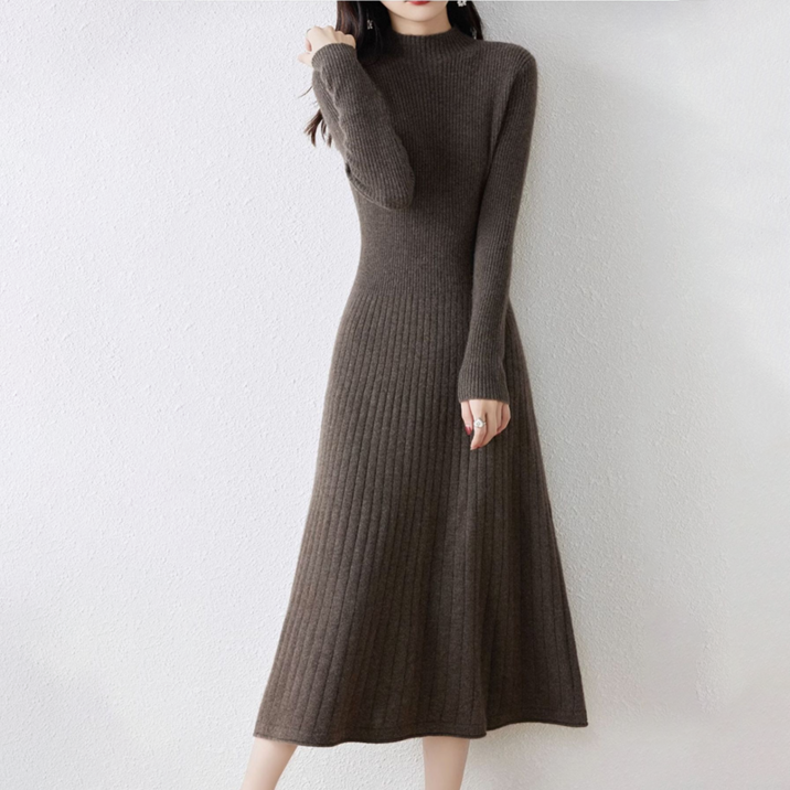 NUNUHANA 여성 데일리 슬림 반폴라 롱 니트 원피스