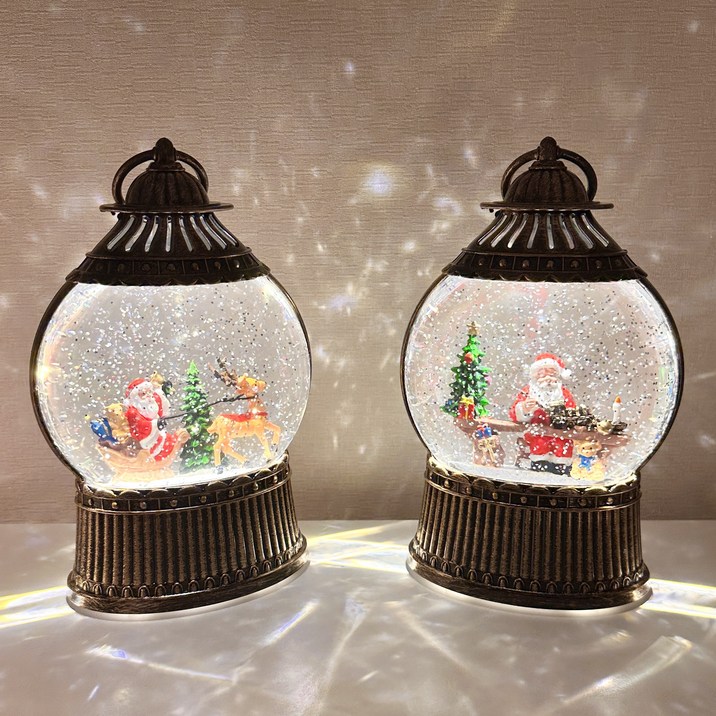 크리스마스 원형 랜턴 오르골 워터볼 LED 조명 인테리어소품 선물 트리 산타 눈사람, 책상산타 BYS0003