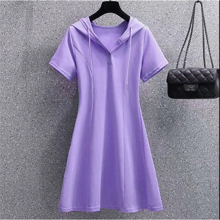 TKX 여성용 여름 캐주얼 후드 A라인 원피스 반팔 심플 데일리 활동 편안한 루즈핏 드레스