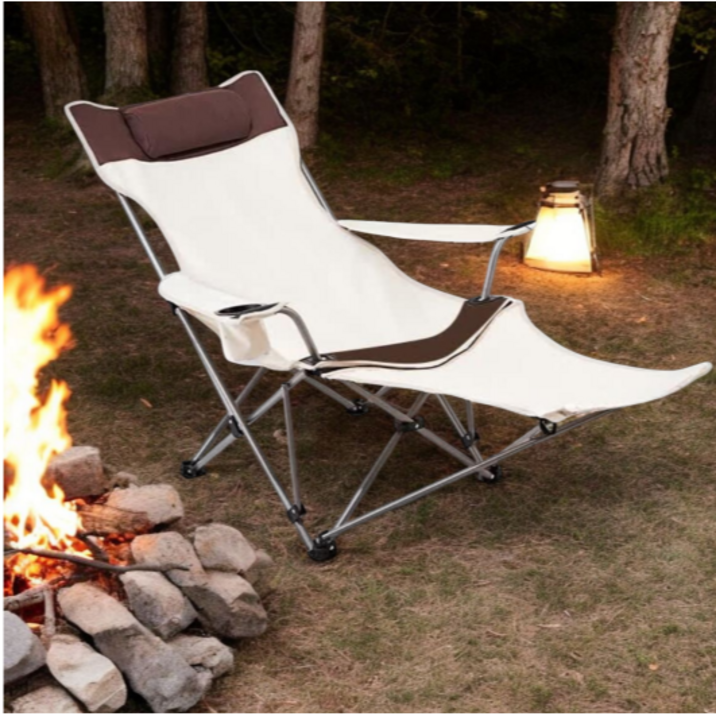 ALVI 컵홀더 접이식 초경량 휴대용 각도조절 릴렉스 캠핑의자 리클라이너, 크림 브라운, 1개