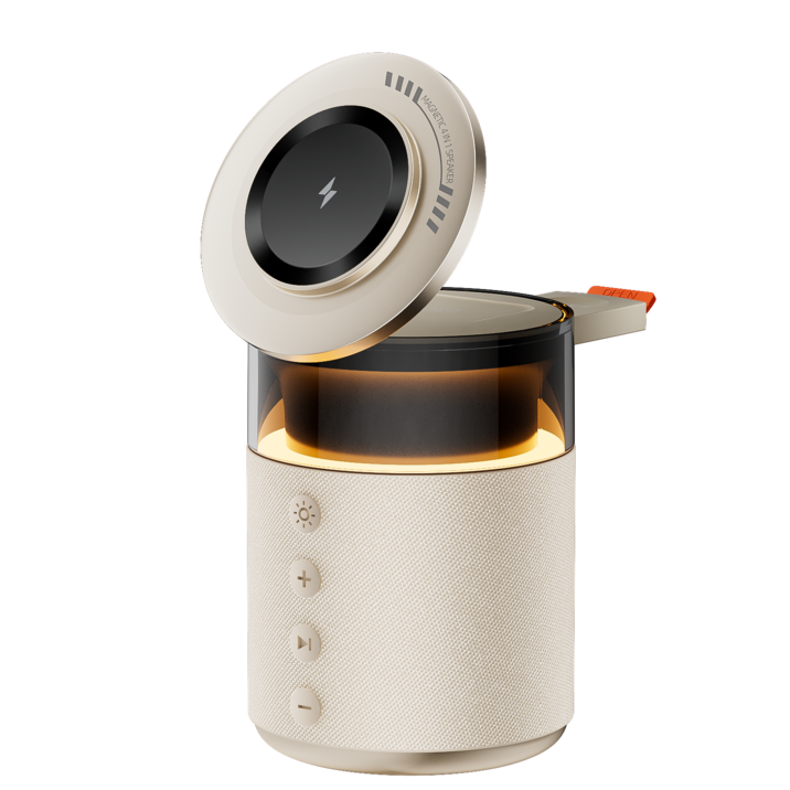 Cygoah 5in1 맥세이프 고속 무선충전기 거치대 애플 이어폰 워치 호환 블루투스 스피커 무드등, 옐로, 1개