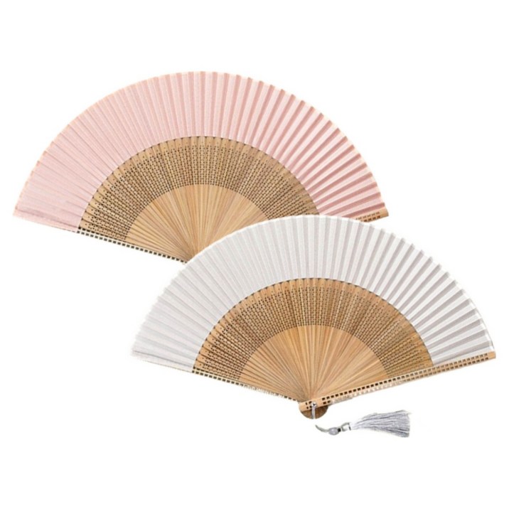 오디너리아틀리에 비비드 합죽선 부채 대나무 무지 접이식 너슬, 2개입, 핑크화이트