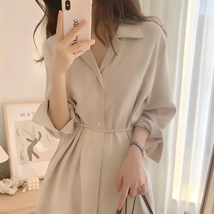 피어니스트 허리끈 카라넥 A라인 롱원피스 피어니스트 허리끈 카라넥 A라인 롱원피스