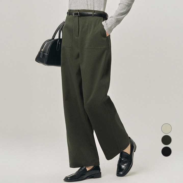 ELLEPARIS 여성용 와이드핏 피치드 터치 하프밴딩 퍼티그 치노 팬츠