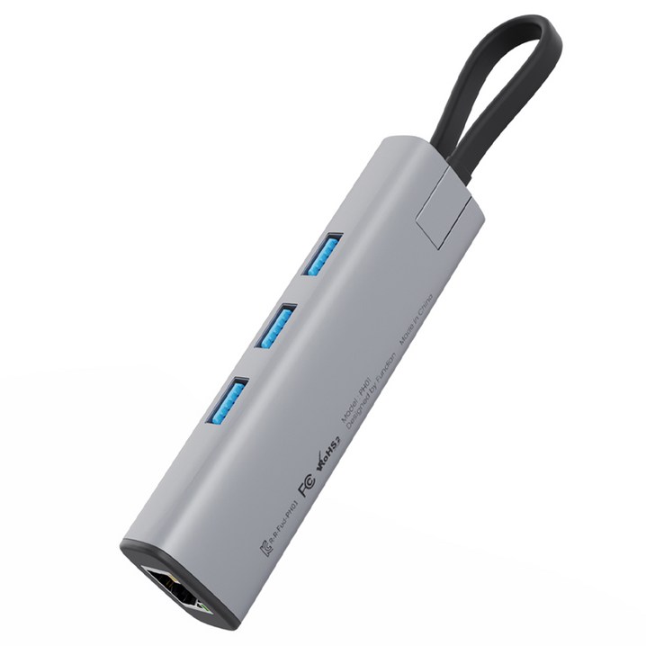 펀디안 USB3.1 Gen1 C타입 기가비트 랜카드 USB3.0 멀티허브 PH01, 그레이