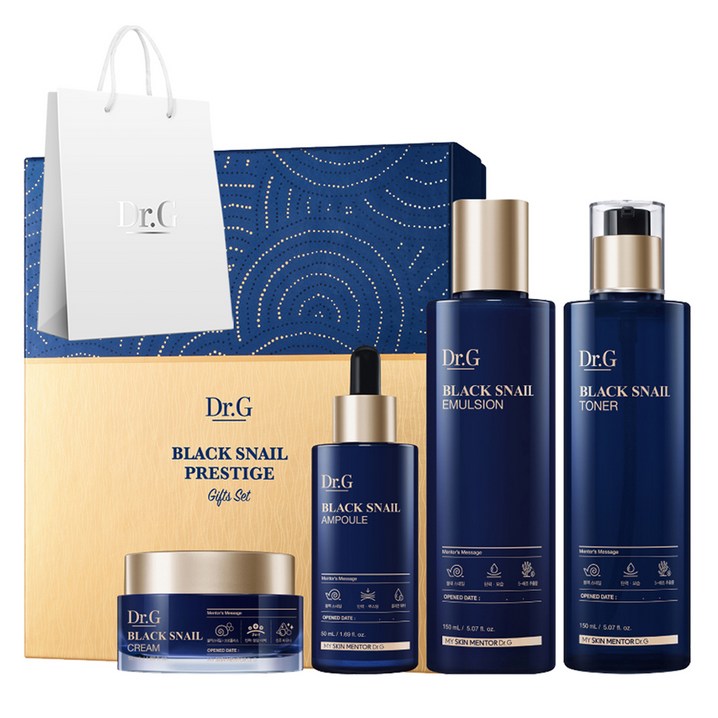 닥터지 블랙 스네일 프레스티지 토너 150ml 에멀전 150ml 앰플 50ml 크림 50ml 4종 세트, 토너150ml에멀젼 150ml앰플50ml크림50ml, 1세트