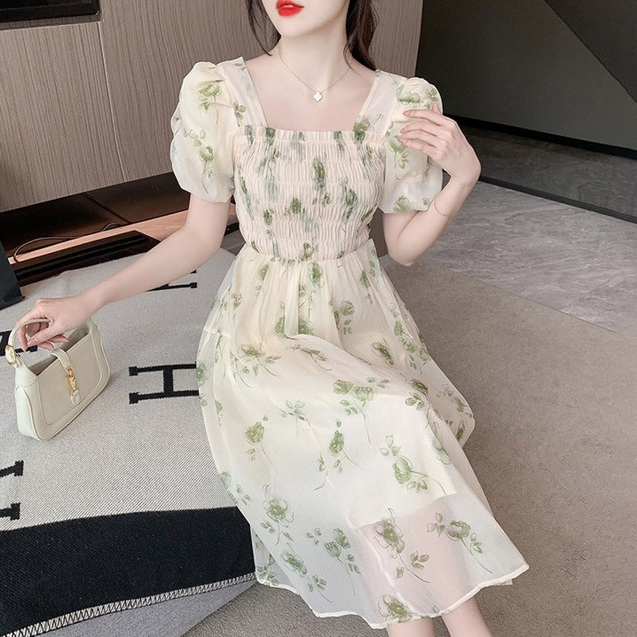 스타일아유 데일리 여성 여름 스퀘어넥 플라워 슬림핏 퍼프 반팔 롱원피스 스타일아유 데일리 여성 여름 스퀘어넥 플라워 슬림핏 퍼프 반팔 롱원피스