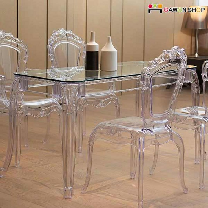 무료배송 GAWON 프린세스 고스트 스퀘어 테이블유리식탁, 투명, 4인용