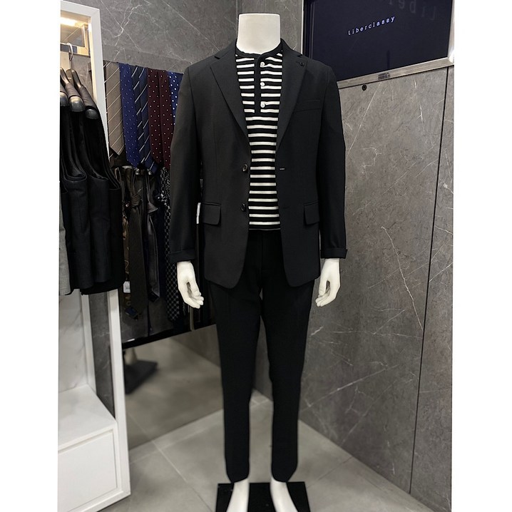 리버클래시 25SS 블랙 솔리드 슬림핏 캐주얼 싱글셋업LLS26507 LLS27507