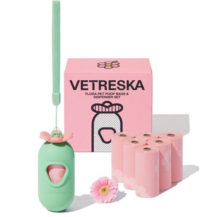 VETRESKA 플로라 강아지 향기나는 배변봉투 풉백 디스펜서 세트라벤더향, 세트구성디스펜서1개풉백7롤, 1세트, 1개입