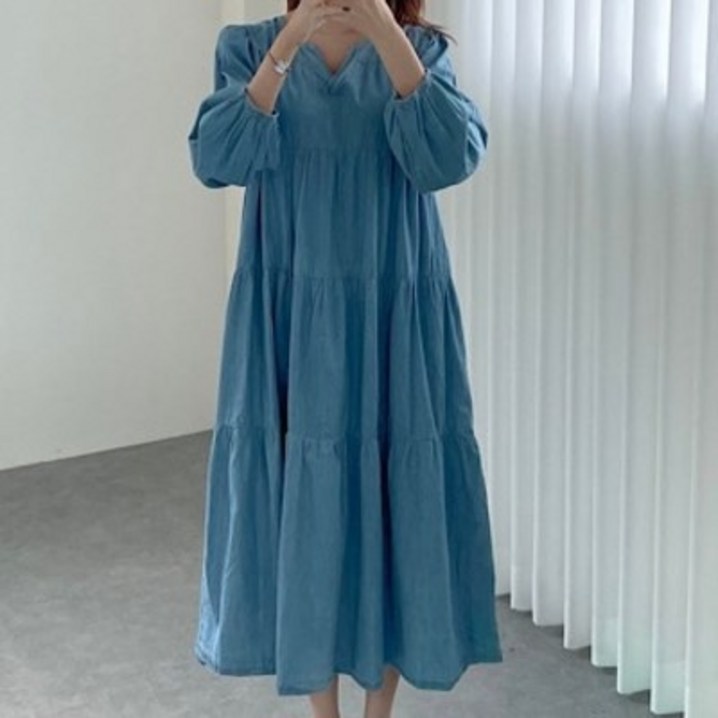 워니쇼룸너무편해요데님캉캉원피스 O032602 롱원피스 편한원피스 데일리룩 맘룩 봄신상