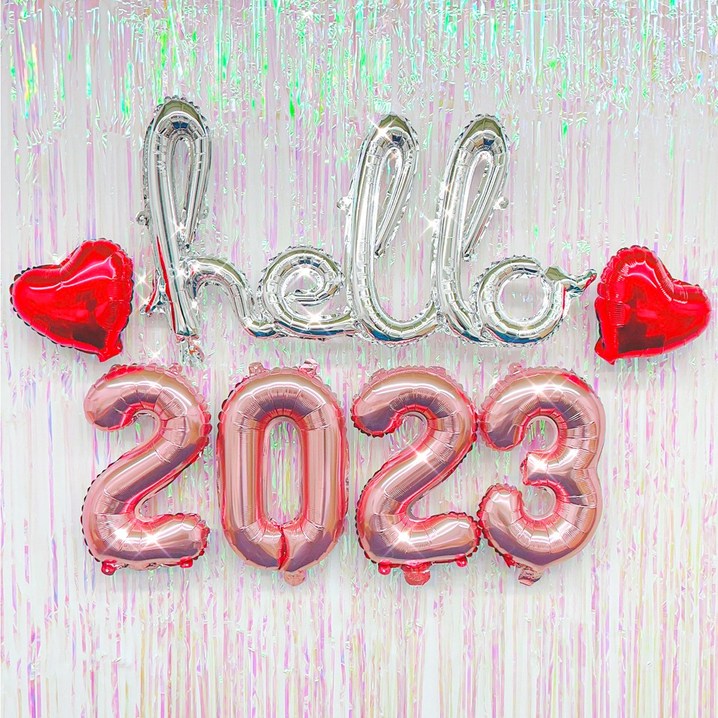 hello 2023 풍선 신년 연말파티용품 연말 새해 파티 행사 알파벳 숫자 은박 세트