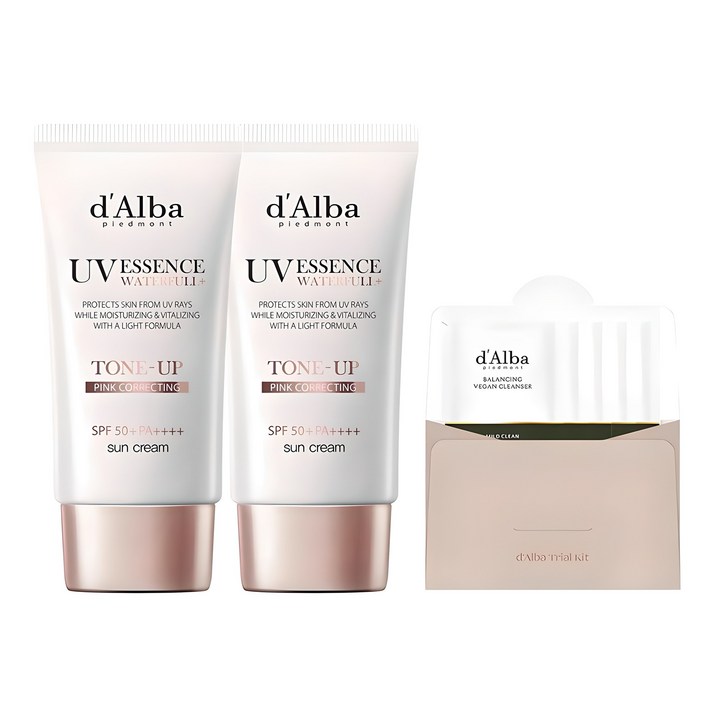 달바 워터풀 톤업 선크림 SPF 50 PA 50ml x 2p  밸런싱 비건 젤 클렌저 15ml 세트, 2개