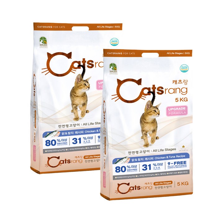 캐츠랑 전연령 올라이프 고양이 건식사료 2p, 닭  참치, 5kg, 2개
