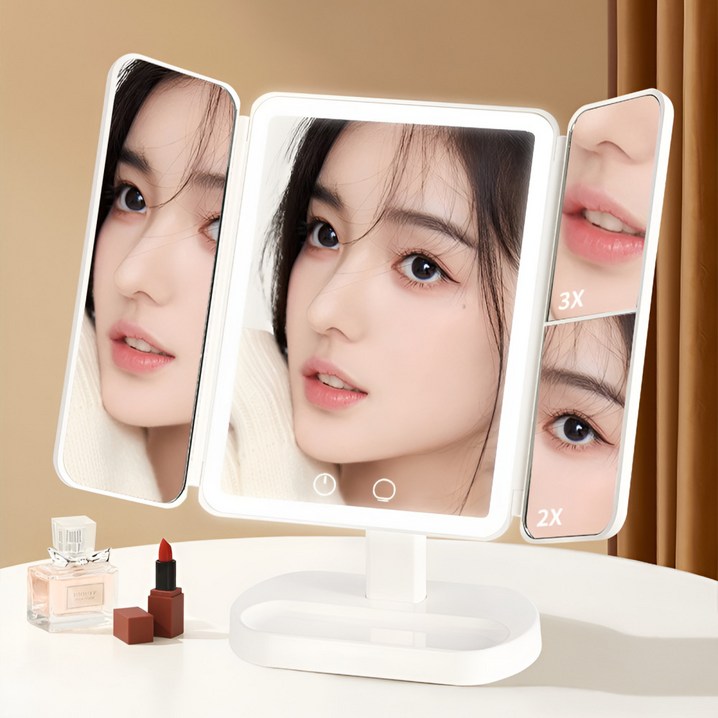 하루 접이식 화장대 무선 LED 조명 탁상 거울, 스노우 화이트 하루 접이식 화장대 무선 LED 조명 탁상 거울, 스노우 화이트