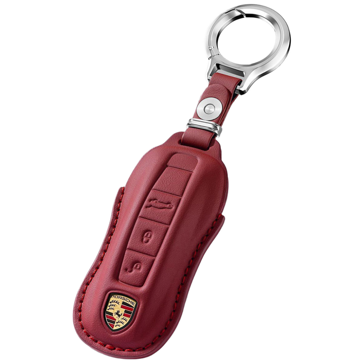 최고급 천연소가죽 포르쉐 키 케이스 카이엔 마칸 타이칸 911 718, 단일상품, 레드와인