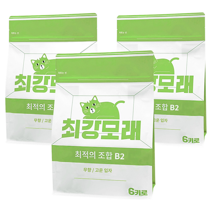 21 최강모래 최적의 조합 B2 6kgx3, 고운입자 고양이모래 와이오밍 벤토나이트모래, 3개, 6L, 무향