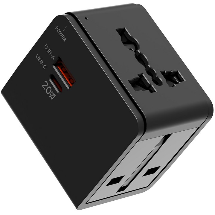 누아트 Gan PD 20W 고속충전 해외 여행용 멀티 어댑터 2포트 C타입 + USB 포트 블랙