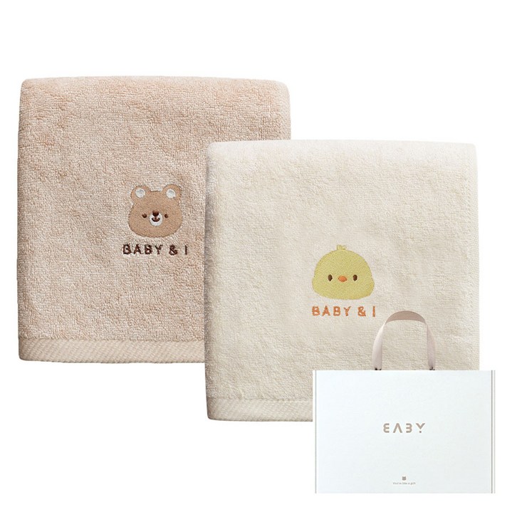 베이비앤아이 유아용 소프트 밤부 목욕타올 2종 출산선물세트, 고미 베이지 + 아리, 1세트