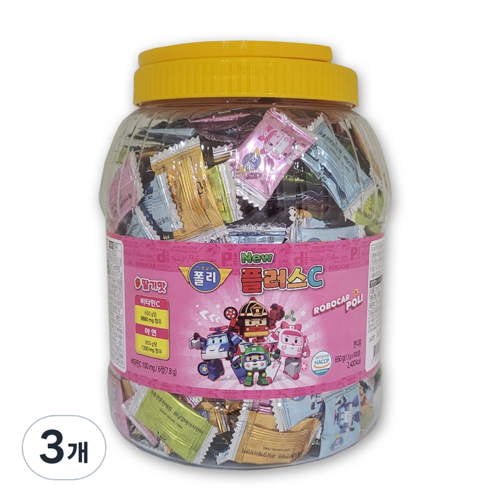 아동용 뉴 로보카폴리 플러스C 딸기맛 650g, 500정, 3개
