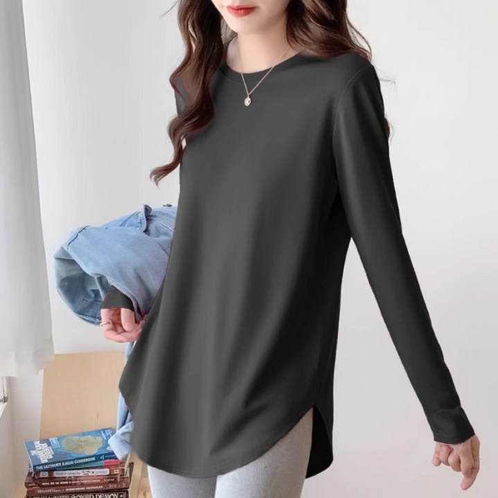디멜디 여성용 베이직 레이어드용 롱기장 긴팔티셔츠
