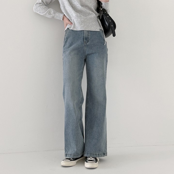 라라온 여성용 롱/기본/숏 기장 3단 데일리 스트레이트 와이드 데님 팬츠 25TSP3374