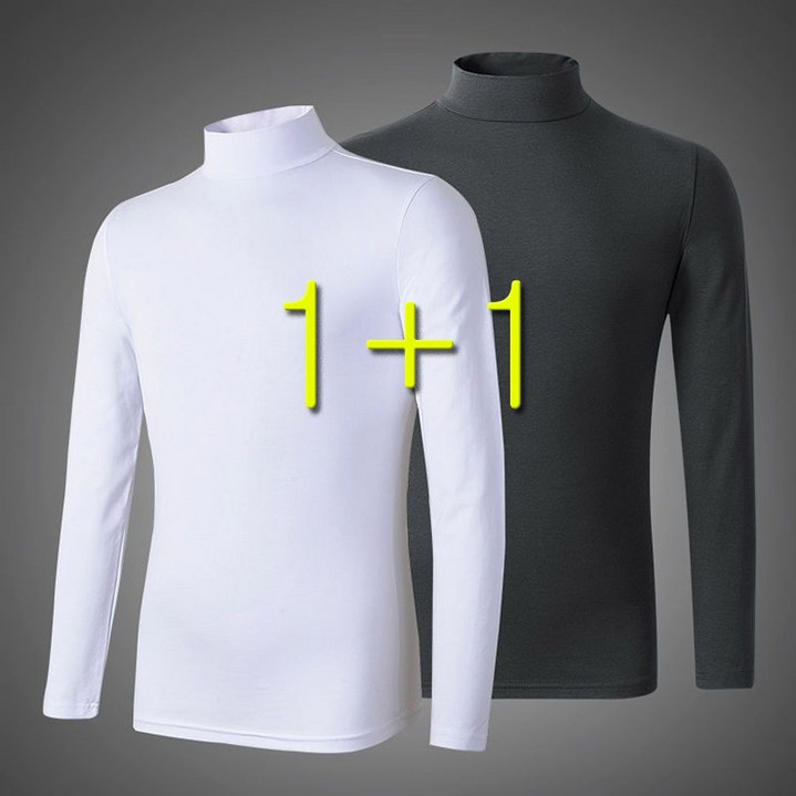 POMTOR 1+1 남성 봄 가을 모달 면 긴팔 티셔츠 반폴라 얇은 남자 긴팔두흰티