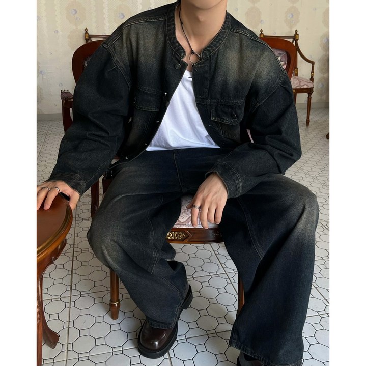 올리브블루 워싱 데님 청자켓 셋업