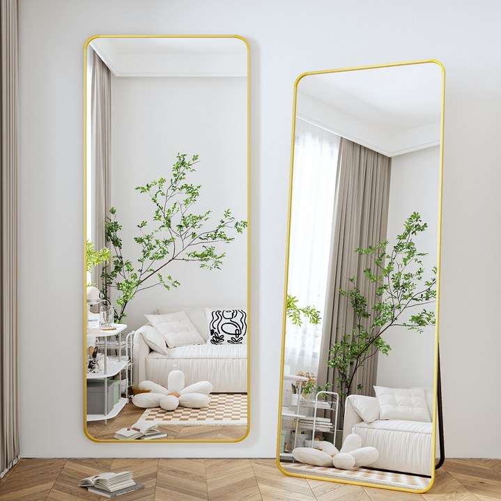 뷰티피크 라운드형 전신거울 3in1 스탠드 벽걸이 거치형 강화안전유리, 골드