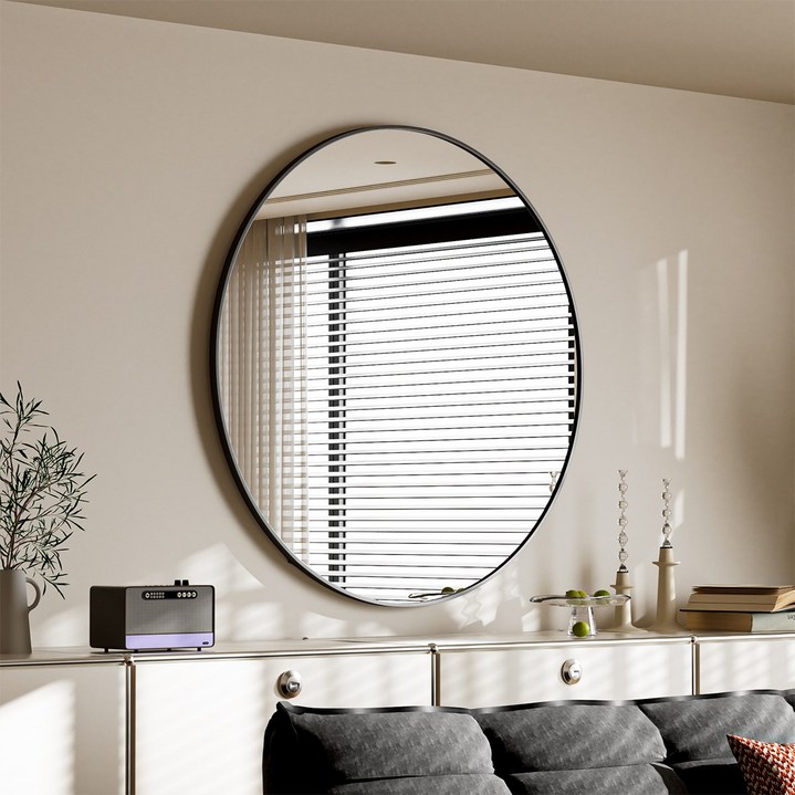 뷰티피크 화장대 거울 원형 벽걸이형 욕실거울, 블랙75cm