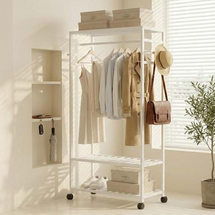 UNHO 시스템행거 대나무 스탠드 드레스룸 옷걸이행거 수납선반 이동식 선반형 인테리어