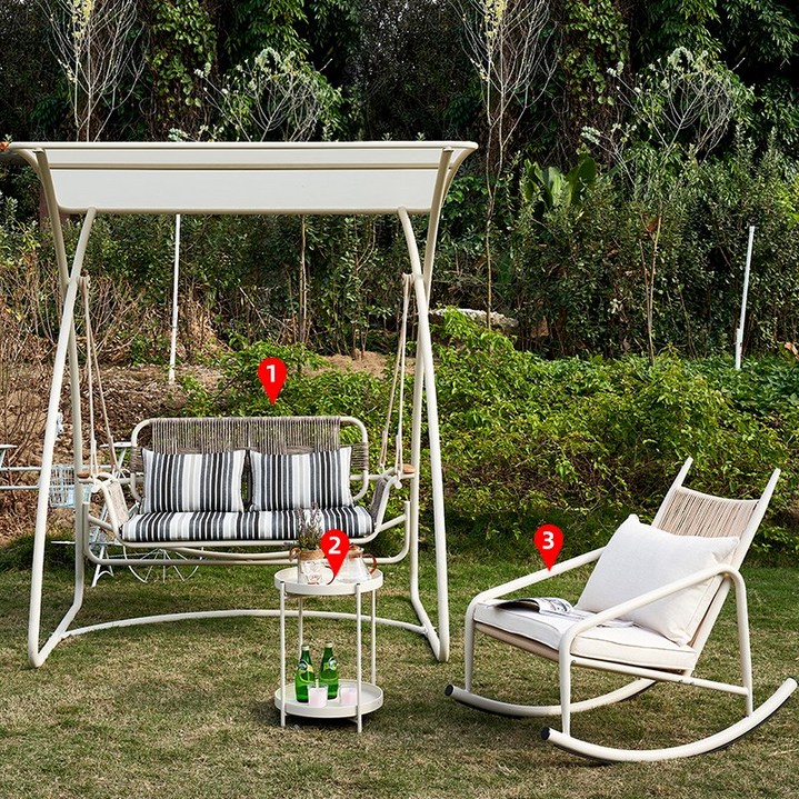 야외 정원 테라스 흔들 그네 의자 휴식용 원목, 윤멍 티 테이블 흔들의자 오프화이트