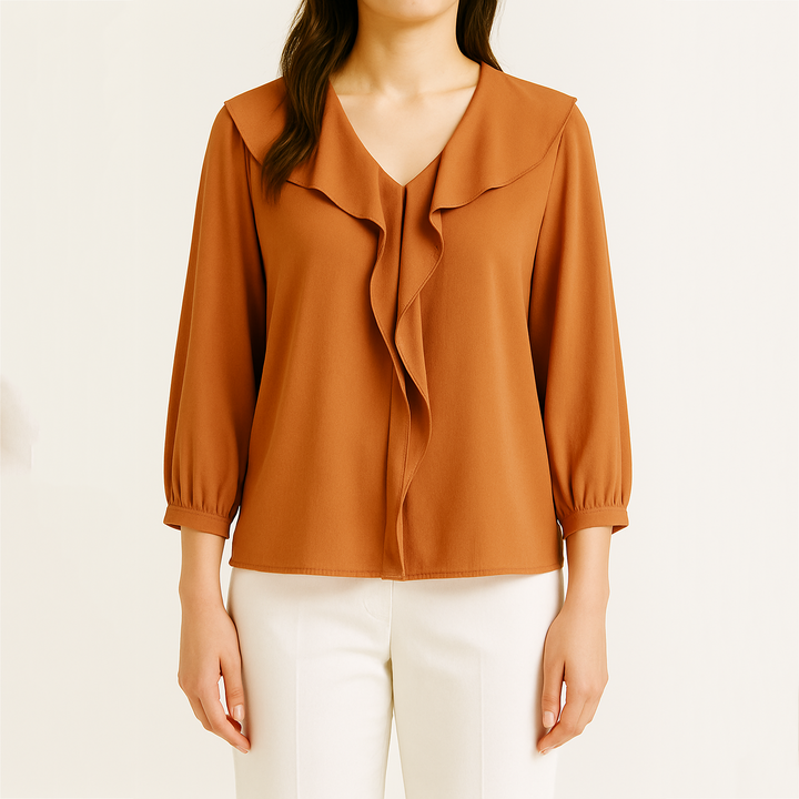 올리브데올리브 여성용 프릴카라 넥리본 7부소매 블라우스